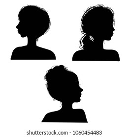 Vector illustration of a silhouettes head girls