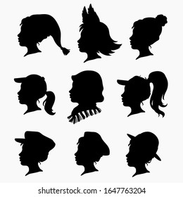 Vector illustration of a silhouettes head girls.