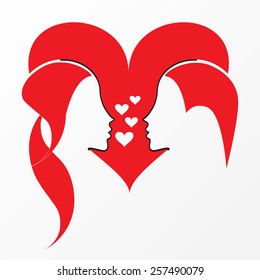 Vector illustration silhouettes of loving couple 