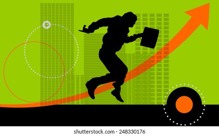 Vector illustration with silhouettes of man on green background.