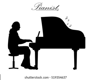 Vector illustration silhouettes  of man play piano