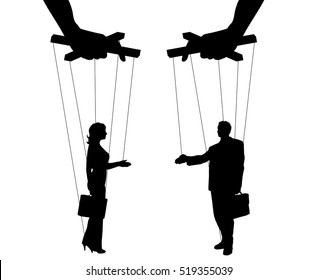 Vector illustration silhouettes man and woman of symbol manipulation