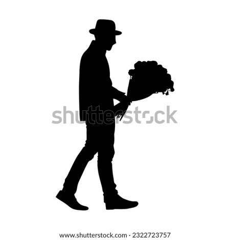 Vector illustration. Silhouettes of men with flowers in their hands.