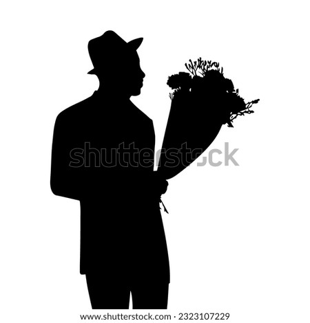 Vector illustration. Silhouettes of men with flowers in their hands.