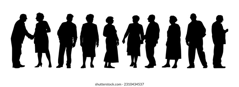 Vector illustration. Silhouettes of men and women of advanced age. Pensioners. Set of people.