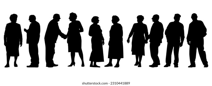 Vector illustration. Silhouettes of men and women of advanced age. Pensioners. Set of people.