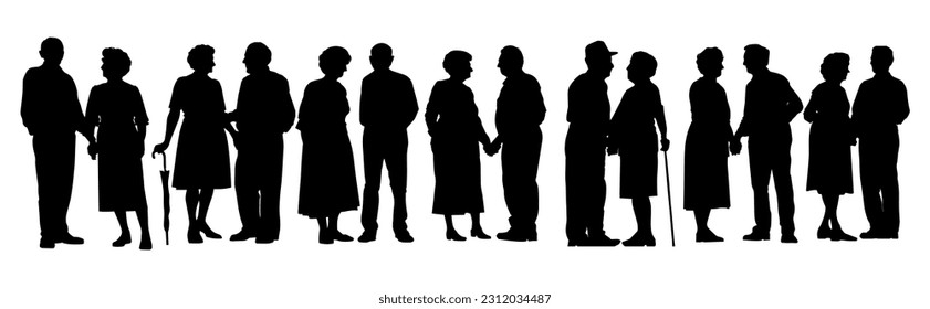 Vector illustration. Silhouettes of men and women of advanced age. Pensioners. Set of people.