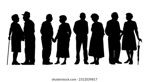 Vector illustration. Silhouettes of men and women of advanced age. Pensioners. Set of people.