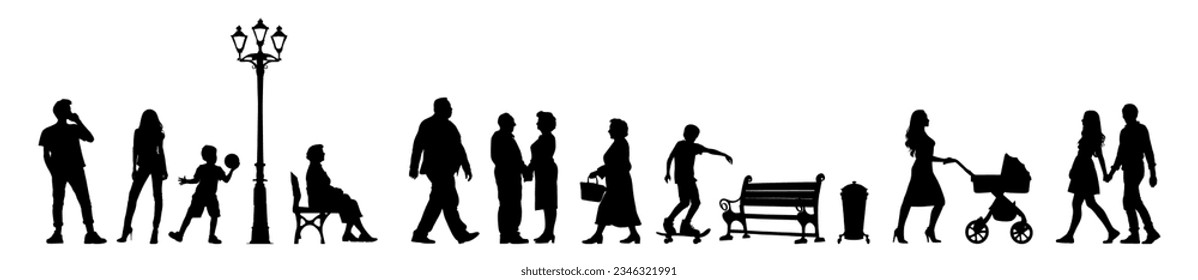 Vector illustration. Silhouettes of men and women of different ages. Big set of people.