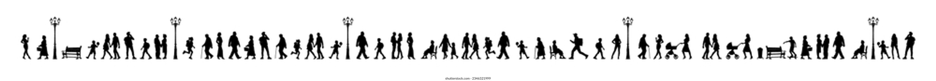 Vector illustration. Silhouettes of men and women of different ages. Big set of people.