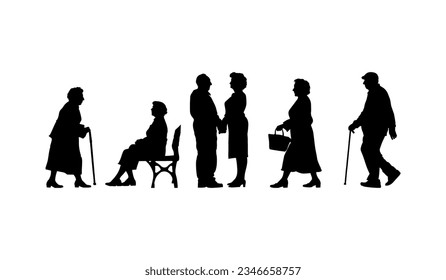 Vector illustration. Silhouettes of men and women of different ages. Big set of people.