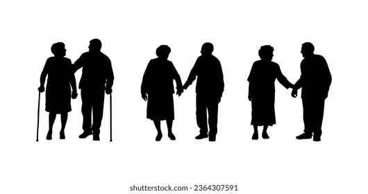 Vector illustration. Silhouettes of men and women of different ages. Big set of people.