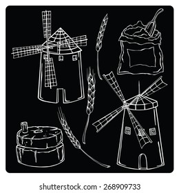vector illustration silhouettes of mills