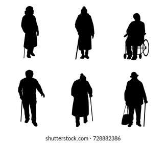 Vector illustration of silhouettes of older people