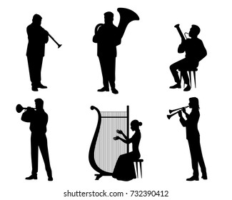 Vector illustration of silhouettes of orchestra musicians 