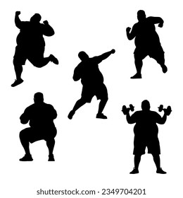 vector illustration. Silhouettes of overweight people. Big set of sports.