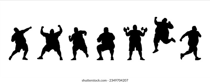 vector illustration. Silhouettes of overweight people. Big set of sports.