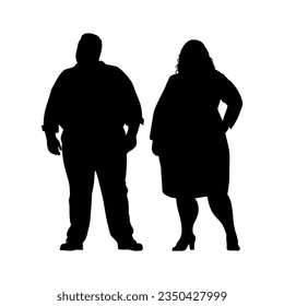 vector illustration. Silhouettes of overweight people. A married couple.