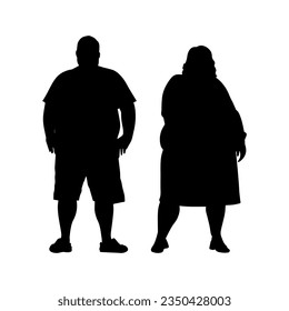 vector illustration. Silhouettes of overweight people. A married couple.