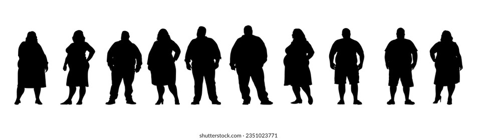 ilustración vectorial. Siluetas de personas con sobrepeso. Conjunto grande
