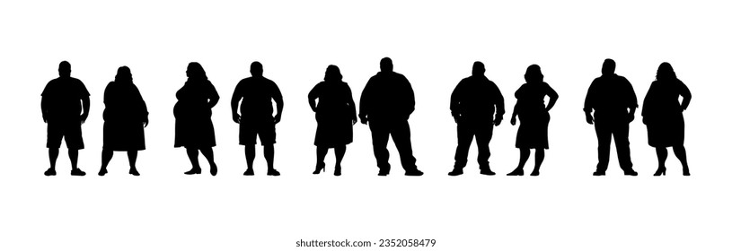 vector illustration. Silhouettes of overweight people. Big set of married couples.