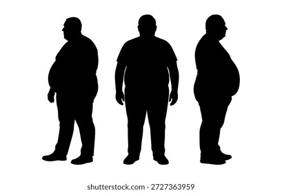 vector illustration. Silhouettes of overweight people. Big set of married couples.	