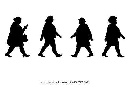 vector illustration. Silhouettes of overweight people. Big set of married couples.	
