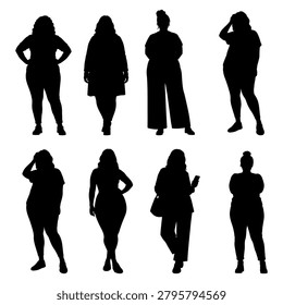 vector illustration. Silhouettes of overweight people. Big set of married couples.	
