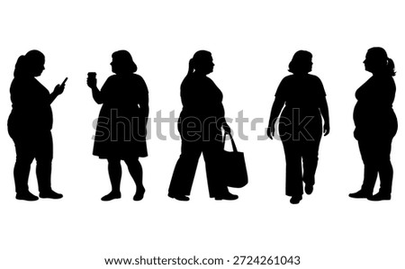 vector illustration. Silhouettes of overweight people. Big set of married couples.	