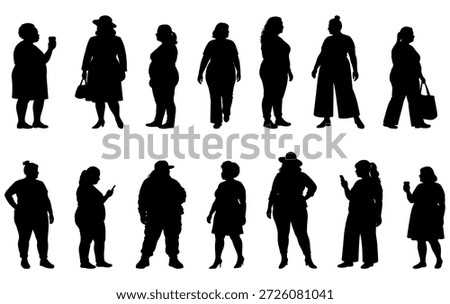 vector illustration. Silhouettes of overweight people. Big set of married couples.