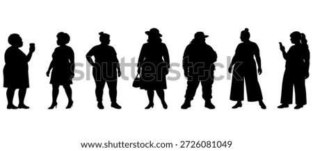 vector illustration. Silhouettes of overweight people. Big set of married couples.