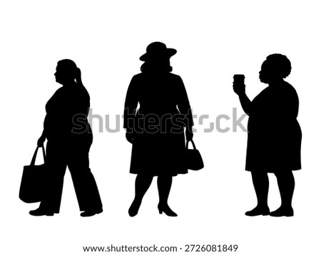 vector illustration. Silhouettes of overweight people. Big set of married couples.