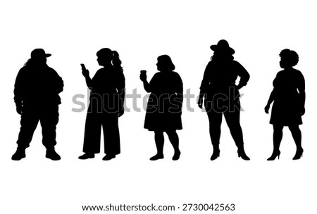 vector illustration. Silhouettes of overweight people. Big set of married couples.