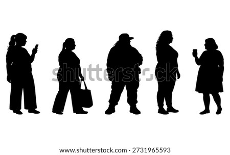 vector illustration. Silhouettes of overweight people. Big set of married couples.