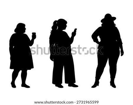 vector illustration. Silhouettes of overweight people. Big set of married couples.