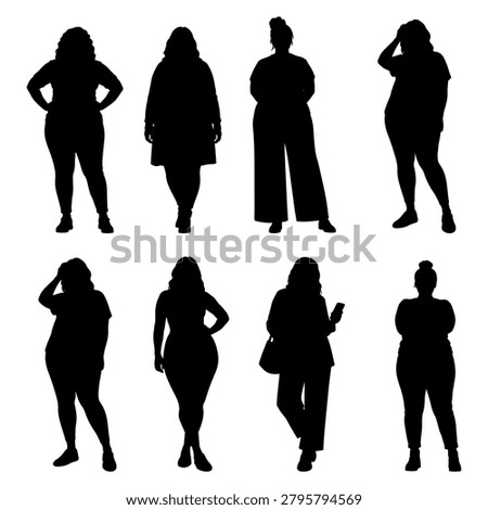 vector illustration. Silhouettes of overweight people. Big set of married couples.	
