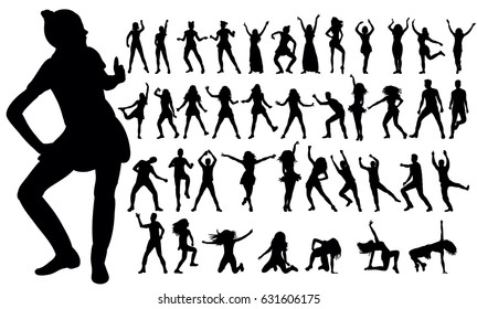 Vector, illustration, silhouettes people dancing, collection