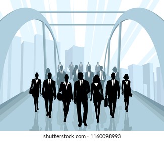 Vector illustration of silhouettes of people going to work