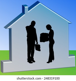 Vector illustration with silhouettes of people in office.