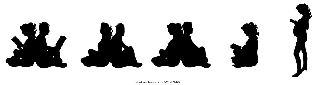 Vector illustration silhouettes of people on white background