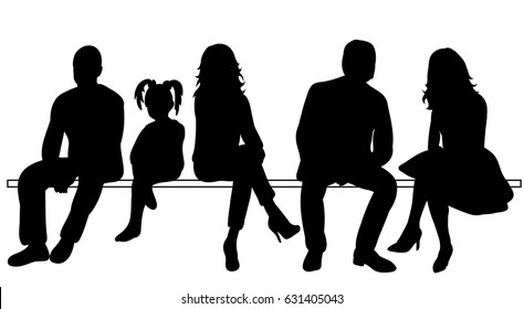 Vector, illustration, silhouettes people sitting, men, girls, children