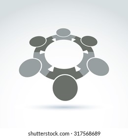 Vector illustration of silhouettes of people standing in circle, teamwork concept.  Cooperating team, community and harmony idea.