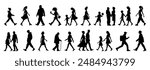 vector illustration. silhouettes of people walking along the street. Large set of characters of different ages.	
