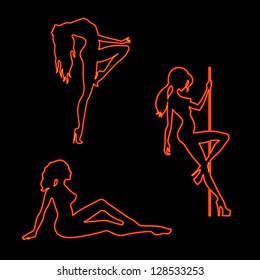 Vector illustration of silhouettes pole dancers sexy girls