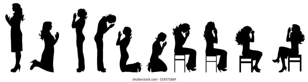 Vector illustration silhouettes of praying people on white background