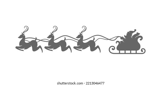 Vector illustration of silhouettes of reindeer pulling sledge with Santa Claus on Christmas day