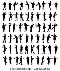 Vector illustration of silhouettes of restaurant staff and waiter's big set.