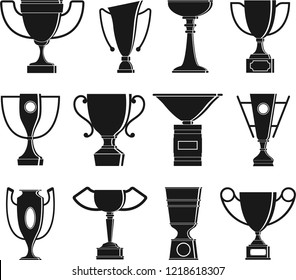 Vector illustration silhouettes set of winner`s cups isolated on white background.