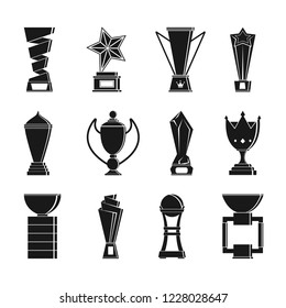 Vector illustration silhouettes set of winner`s cups isolated on white background.