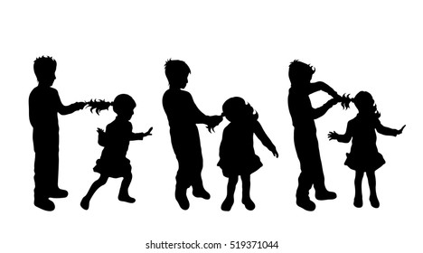 Vector illustration silhouettes of siblings on white background.